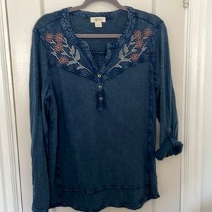 Super soft blue Jean color embroidered top
